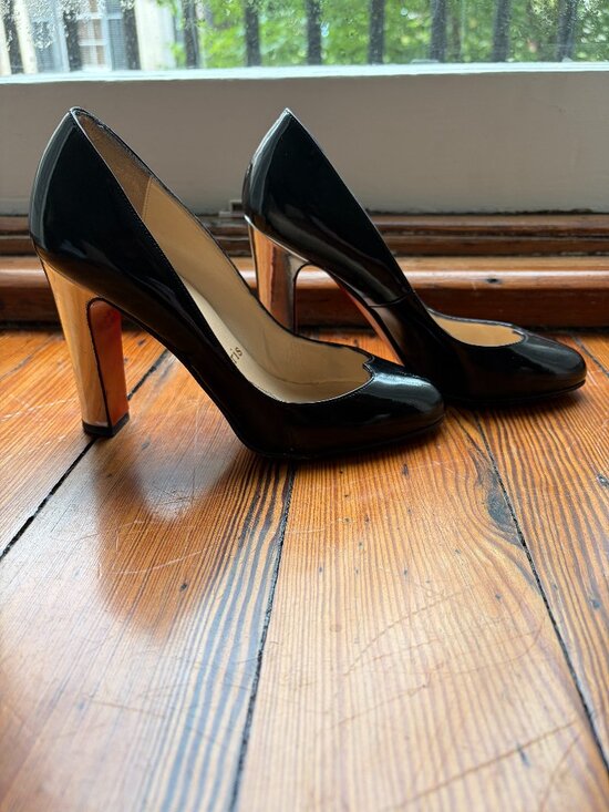 Christian Louboutin Shoes - Vintage Rare Christian Louboutin Black Patent Leather Block Silver Heels